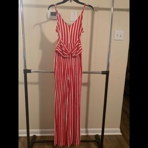 Red & White Striped Jumpsuit